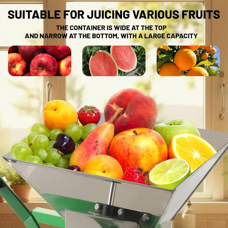 Sorodo Master 7L Stainless Steel Manual Fruit Crusher, Wine Press Grinder for Apple, Classic Red, 1.8 Gallon Capacity - Image 2